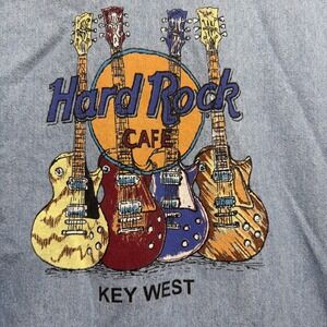 Hard Rock Cafe Key West Button Up Shirt Blue‎ Guitar Graphic Men's XL